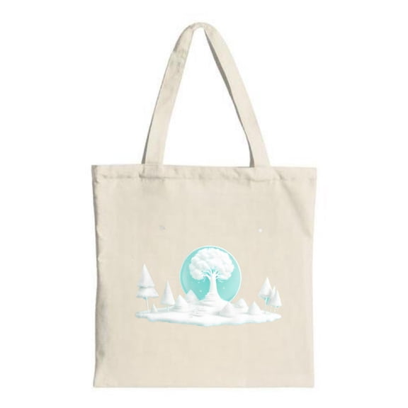 Serene Winter Landscape Tote Bag - Natural Canvas Large Tree Design Perfect for Shopping Travel and Parties