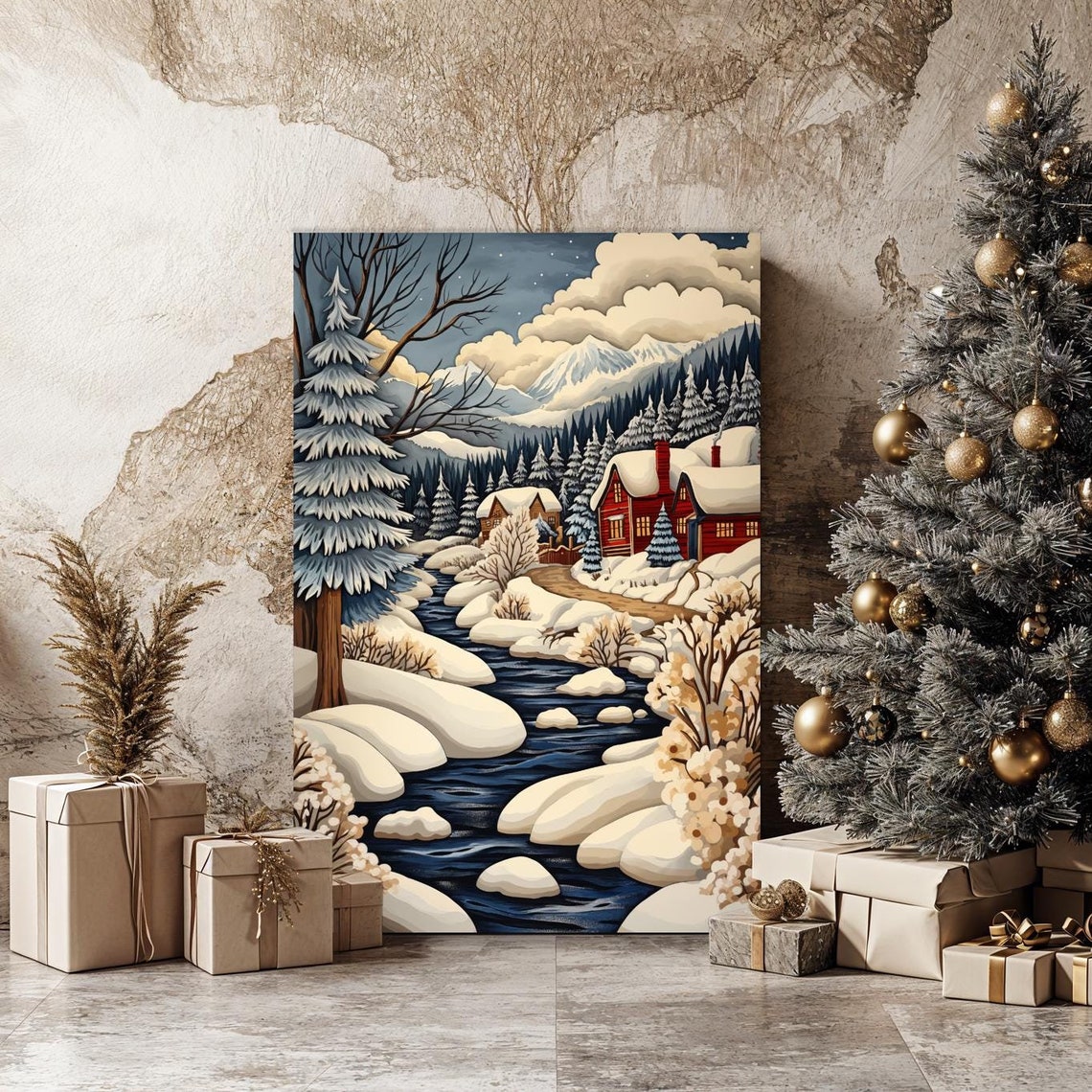 Serene Winter Landscape Wall Art Snowy Mountain River Poster Cozy ...