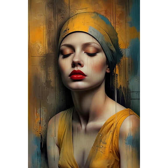 Serene Woman in Yellow – Hyperrealistic Expressionist Oil Portrait 【Photo Paper】