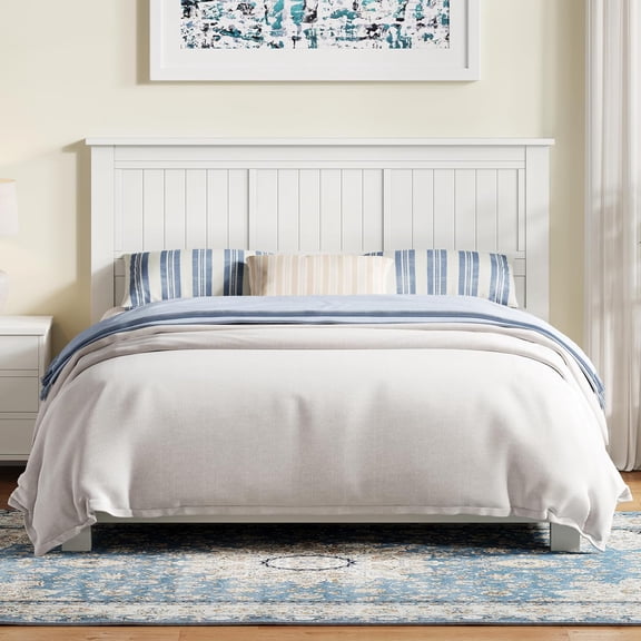 Serene Wood Panel Headboard, Window-Pane Design, Queen, White