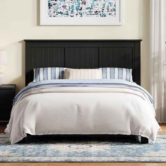 Serene Wood Panel Headboard with Window-Pane Design, Queen, Black