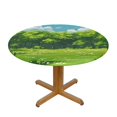 Serene and Meadow on a Day Round Picnic Tablecloth, Waterproof Elastic
