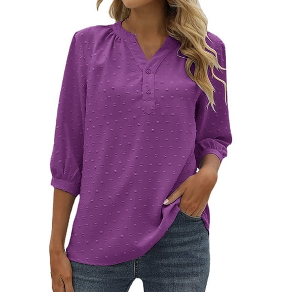 SereneDome Womens Casual T Shirts for Summer Casual V Neck Plain Shirt Fashion Stand Up Collar Tunic Blouses with Flower