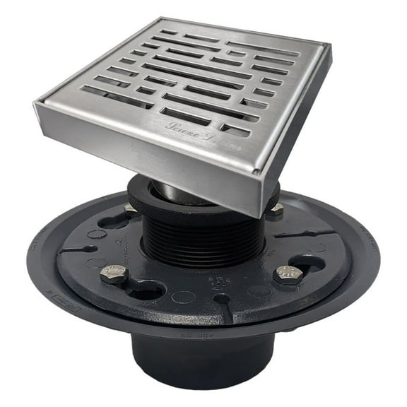 SereneDrains 304 Stainless Steel 4 Inch Brushed Nickel Square Shower Drain Kit with Base Broken Lane for Tile Floor Grate Cover Hair Catcher Trap Strainer Filter