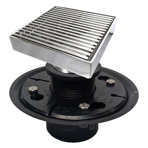 SereneDrains 304 Stainless Steel 4 Inch Square Polished Chrome Shower Drain Kit Linear Wedge with Base for Tile Floor Drain Grate Cover Hair Catcher Trap Strainer
