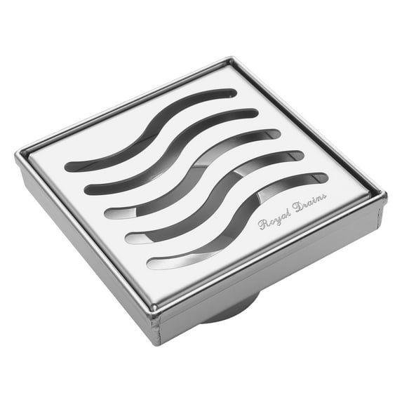 SereneDrains 304 Stainless Steel 4 Inch Square Polished Chrome Shower Drain Kit for Tile Floor Drain Grate Cover Hair Catcher Trap Strainer Filter