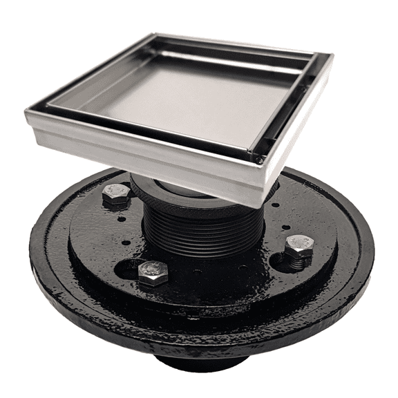 SereneDrains 304 Stainless Steel Tile in Square Brushed Nickel Shower Drain Kit with Drain Base Hair Catcher Strainer Grate Cover Bathroom Floor Insert