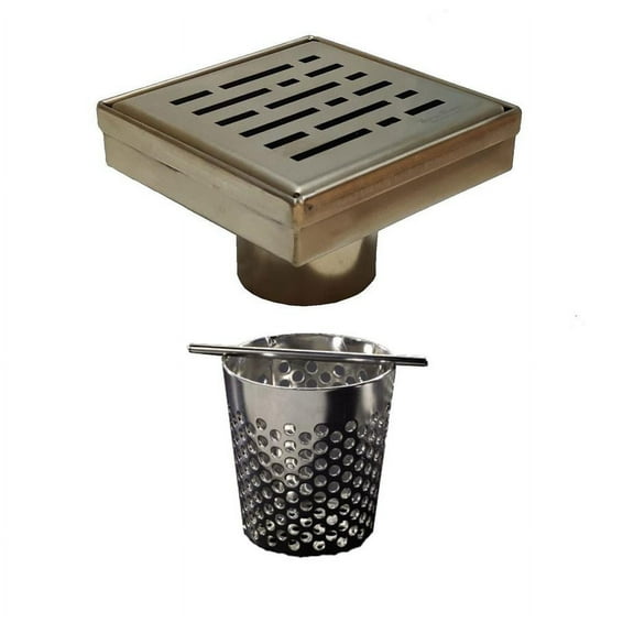 SereneDrains Satin Gold Square Shower Drain with Hair Trap Set (4 and 6 Inch Drains)