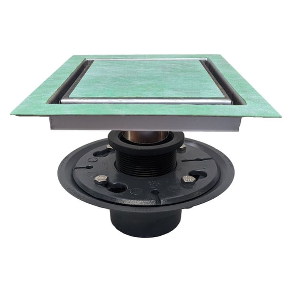 SereneDrains Square Shower Floor Drain Kit 304 Stainless Steel Invisible Design 6 Inch with Threaded Plastic Fitting Hair Catcher Drain Base Abs PVC Cast Iron