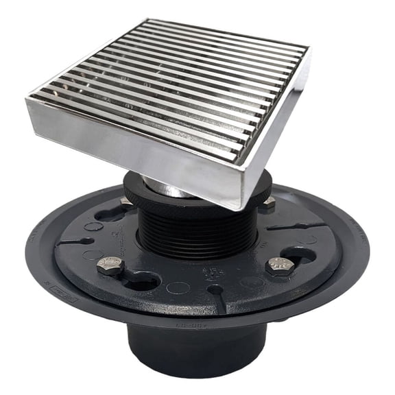 SereneDrains Square Shower Floor Drain Kit 304 Stainless Steel Linear Wedge 4" with Threaded Plastic Fitting Hair Catcher Drain Base Abs PVC Cast Iron
