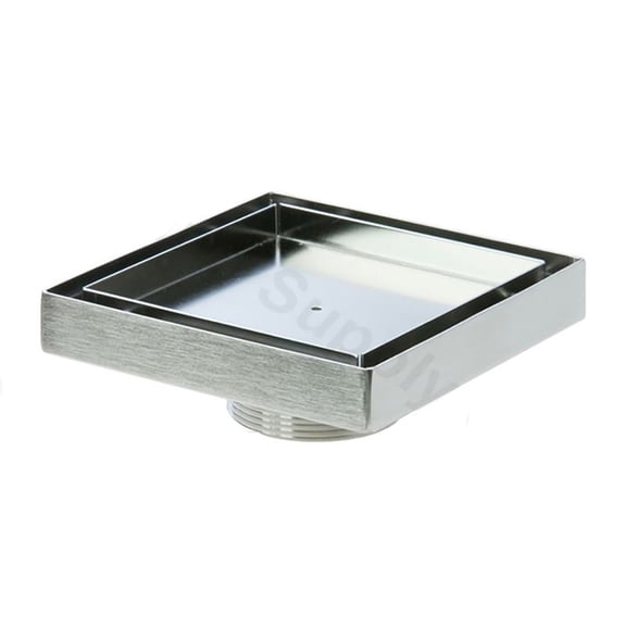 SereneDrains Stainless Steel Square Shower Drain - Tile Insert - Threaded - Brushed Nickel - 5"