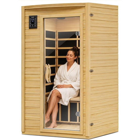 SereneLife 1-2 Person Low EMF FAR Infrared Sauna  Canadian Hemlock Wood Home Sauna with Red Light Therapy, 7-Color Chromotherapy & Bluetooth Speaker