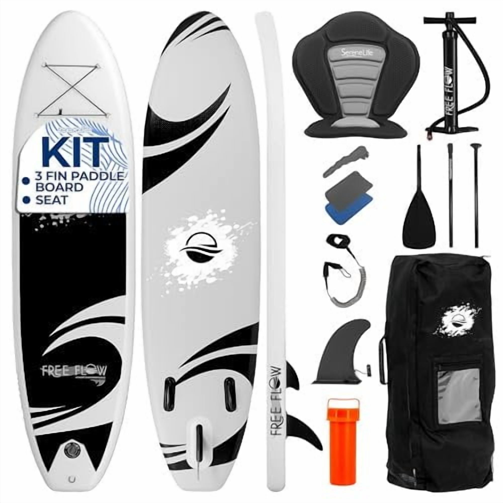 SereneLife 10 Inflatable Stand Up Paddle Board and Detachable Seat  Free Flow SUP Paddleboard Set for Adults, Non-Slip EVA Deck Pad, Marine-Grade Build, 30" Wide Design, 275 lbs. Capacity