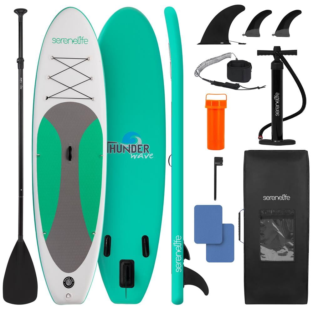 Free-Flow Welded Inflatable Stand-Up Paddle-Board with Double-Action Hand Pump, 3-Shaft Aluminum Paddle