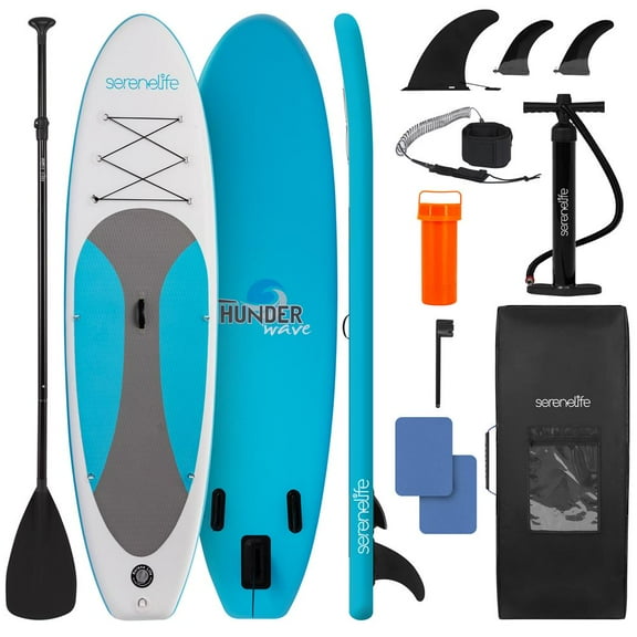 SereneLife 10 Inflatable Stand Up Paddle Board with Premium SUP Accessories, 32 Wide Stable Design, Non-Slip EVA Deck Pad for Adults, 275 lbs. Capacity