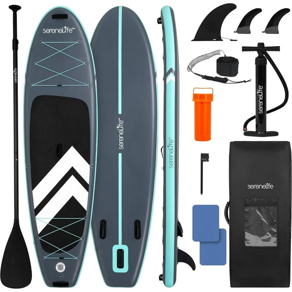 SereneLife 10 Inflatable Stand Up Paddle Board with Premium SUP Accessories - 33 Wide Stable Design with Non-Slip EVA Deck Pad for Youth and Adults, 350 lbs. Capacity