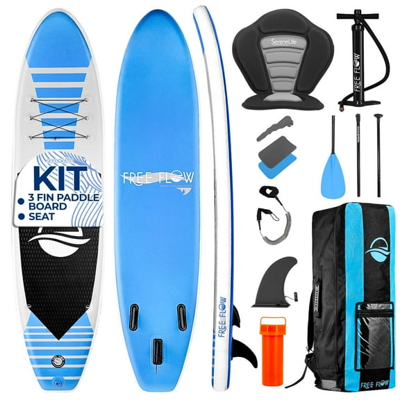 SereneLife 105 Inflatable Stand Up Paddle Board and Detachable Seat Free Flow SUP Paddleboard Set for Adults, Non-Slip EVA Deck Pad, Marine-Grade Build, 30" Wide Design, 285+ lbs. Capacity