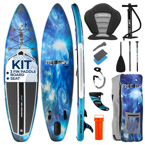 SereneLife 105 Inflatable Stand Up Paddle Board and Detachable Seat Rising Flow SUP Paddleboard Set for Adults, Non-Slip EVA Deck Pad, Marine-Grade Build, 32" Wide Design, 285+ lbs. Capacity