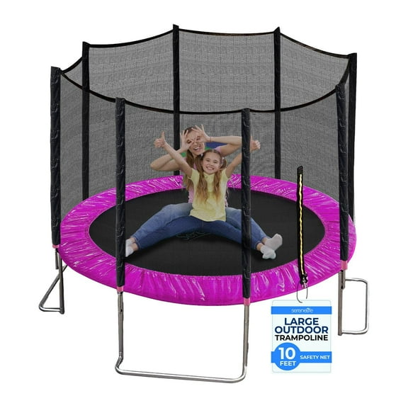 SereneLife 10ft Outdoor Trampoline with Safety Net Enclosure - Large Backyard Trampoline for Kids, Teens & Adults, Weather-Resistant Jumping Mat, Sturdy Frame, Perfect for Family Fun, 120"x120"x100.8"
