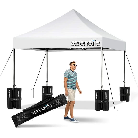 SereneLife 10x10 Commercial Instant Shelter Foldable/Collapsible Sunshade Canopy Pop Up Tent White