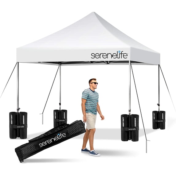 SereneLife 10x10 Commercial Instant Shelter Foldable/Collapsible Sunshade Canopy Pop Up Tent White
