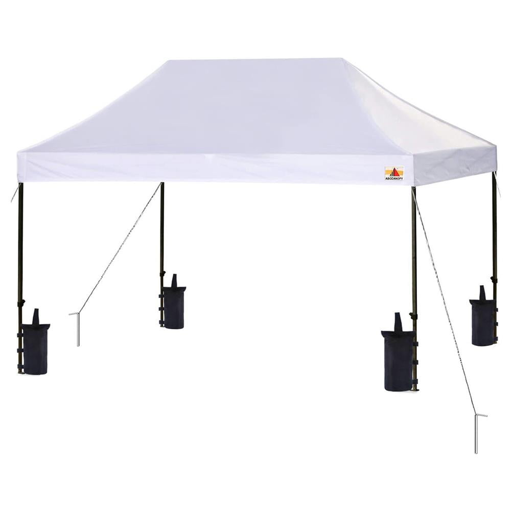 White 10x15 ft Steel Pop-Up Canopy Tent with Sand Bags