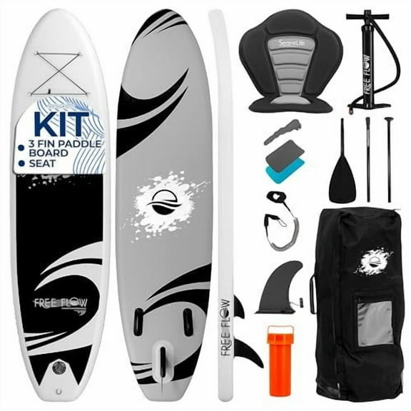 SereneLife 11 Inflatable Stand Up Paddle Board and Detachable Seat Free Flow SUP Paddleboard Set for Adults, Non-Slip EVA Deck Pad, Marine-Grade Build, 30" Wide Design, 275 lbs. Capacity