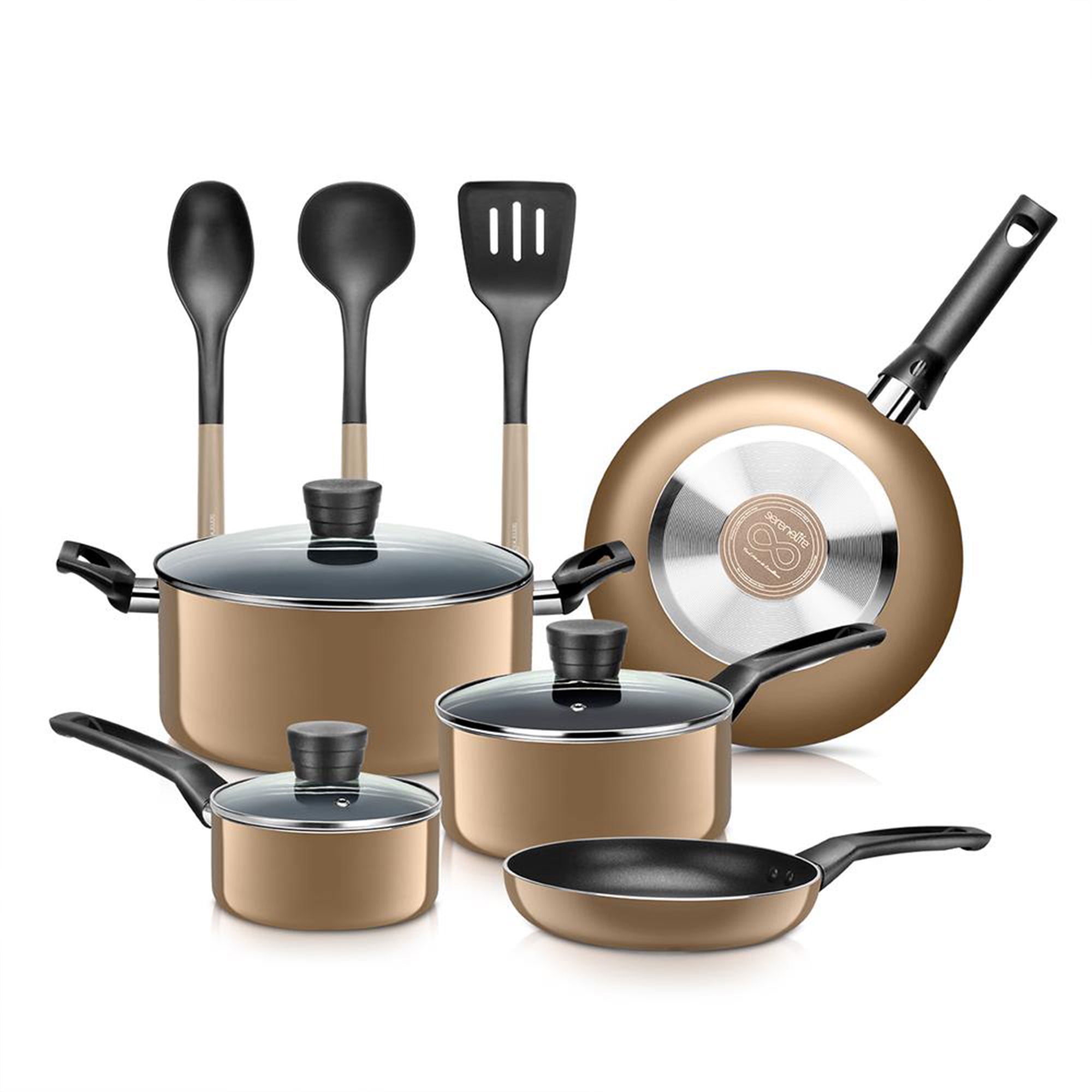 Gold Non-Stick Aluminum 11-Piece Cookware Set with Glass Lids