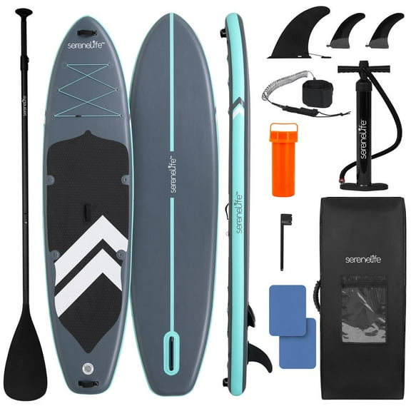 SereneLife 116 Inflatable SUP - Family Stand Up Paddle Board for 2 Adults and One Child - 35 Wide Stable Design with Non-Slip EVA Deck Pad, Premium SUP Accessories, 440 lbs. Capacity