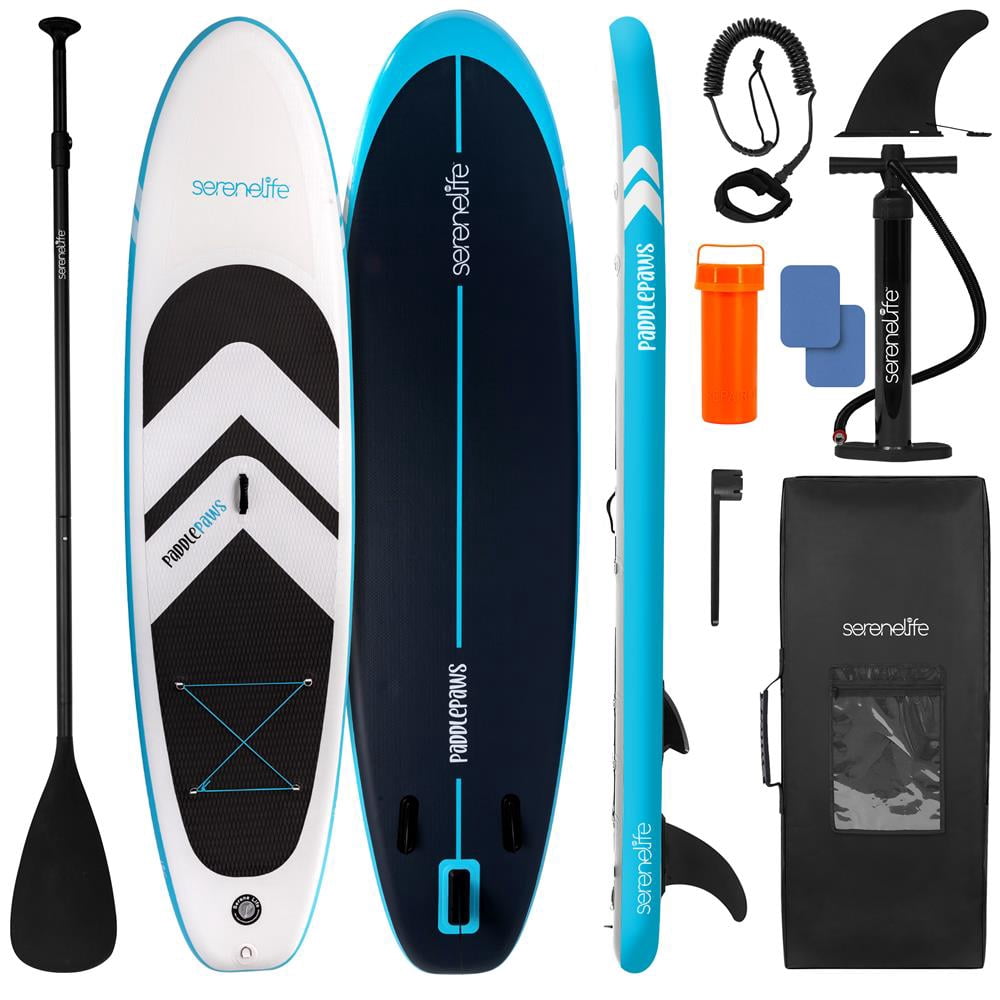 SereneLife 116 Inflatable SUP - Pet-Friendly Stand-Up Paddleboard for Adults and Pet Ride Alongs - 35 Wide Stable Design with Non-Slip EVA Deck Pad, Premium SUP Accessories, 485 lbs. Capacity