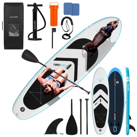 SereneLife 116 Inflatable SUP - Pet-Friendly Stand-Up Paddleboard for Adults and Pet Ride Alongs - 35 Wide Stable Design with Non-Slip EVA Deck Pad, Premium SUP Accessories, 485 lbs. Capacity