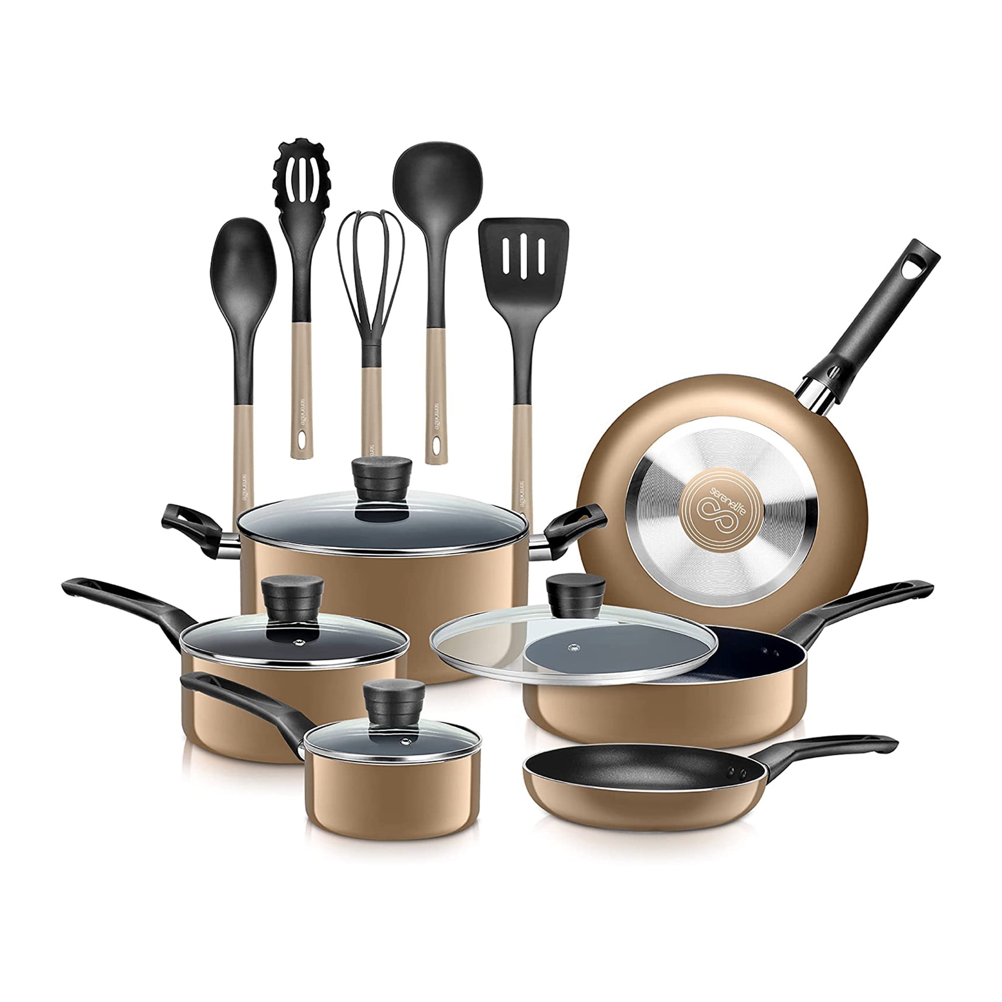 15-Piece Black Aluminum Non-Stick Cookware Set with Utensils