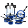 thumbnail image 1 of SereneLife 15 Piece Pots and Pans Non Stick Kitchenware Cookware Set, Blue, 1 of 8