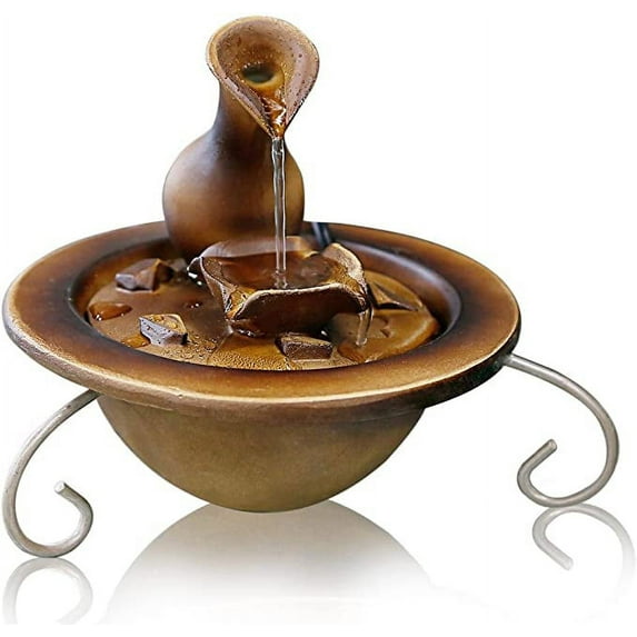 SereneLife 2-Tier Water Fountain Decoration - Cool Indoor Outdoor Portable Electric Tabletop