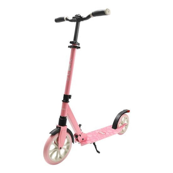 SereneLife 2-Wheel Folding Kick Scooter - Compact Foldable Riding Scooter for Teens w/ Adjustable Height, Alloy Anti-Slip Deck, 9 Wheels, Mud Guard Front Wheel, For Kids Boys/Girls 12+Yrs Old (Pink)