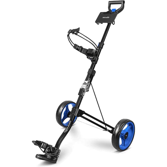 SereneLife 2 Wheel Lightweight Foldable Walking Golf Bag Push Cart, Black