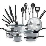 SereneLife 20-Piece Set Gray Kitchenware Pots & Pans Cookware, Black Non-Stick Coating Inside