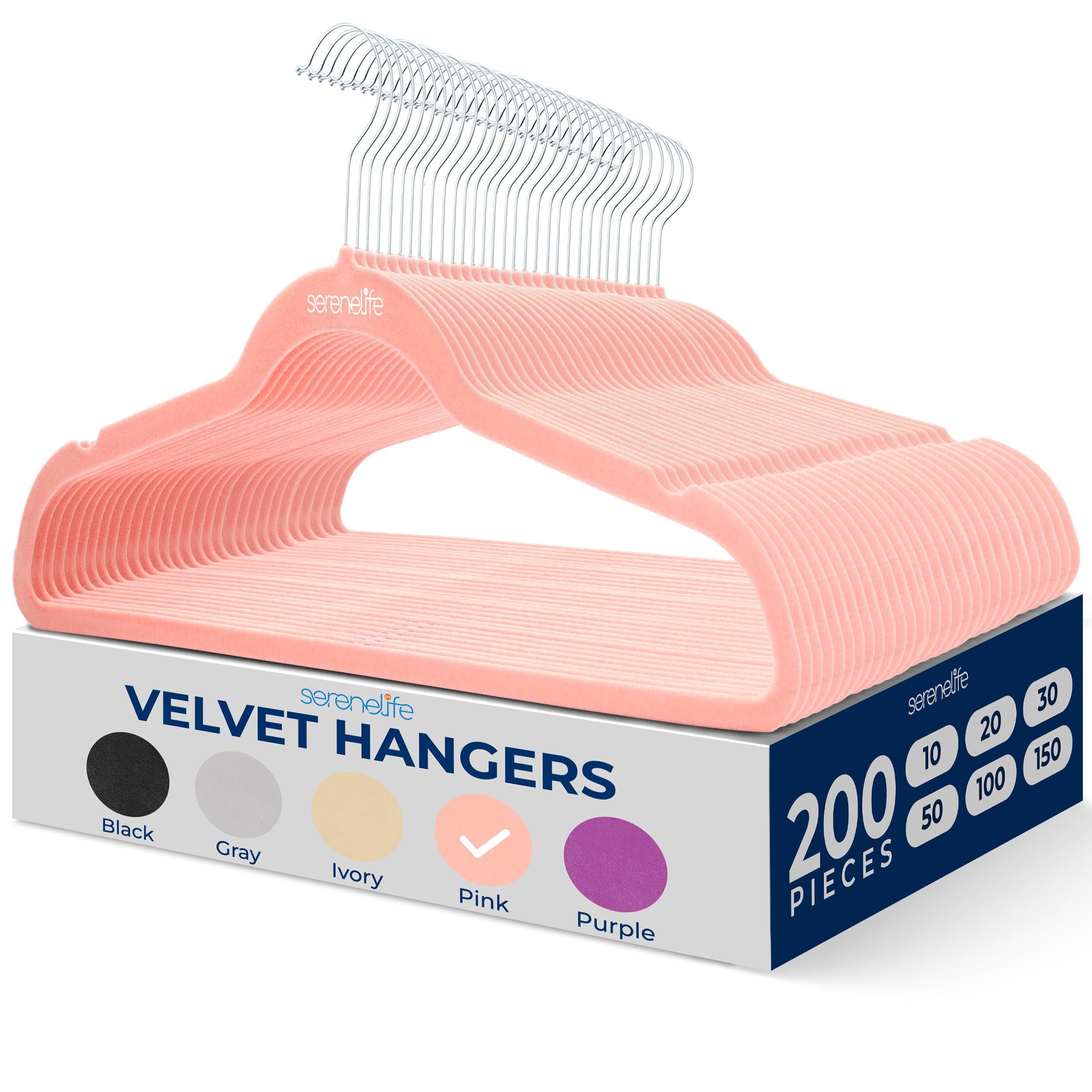 SereneLife 200 Pack Velvet Hangers - Non-Slip Felt Hangers with 360 Swivel Hook, Space-Saving, Ultra-Thin, Lightweight for Shirts, Sweaters, Hoodies, Kids Clothes & Dresses