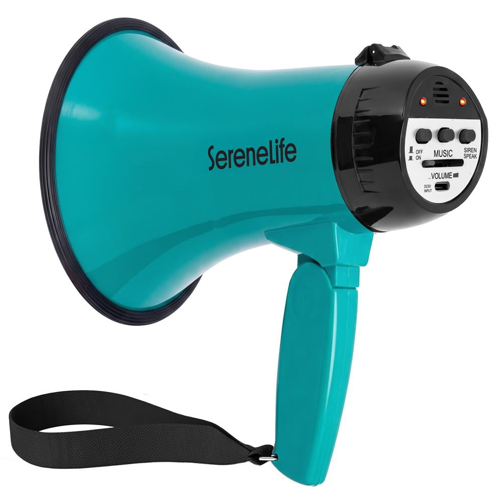 SereneLife 20W Rechargeable Megaphone Speaker with Built-In Microphone ...