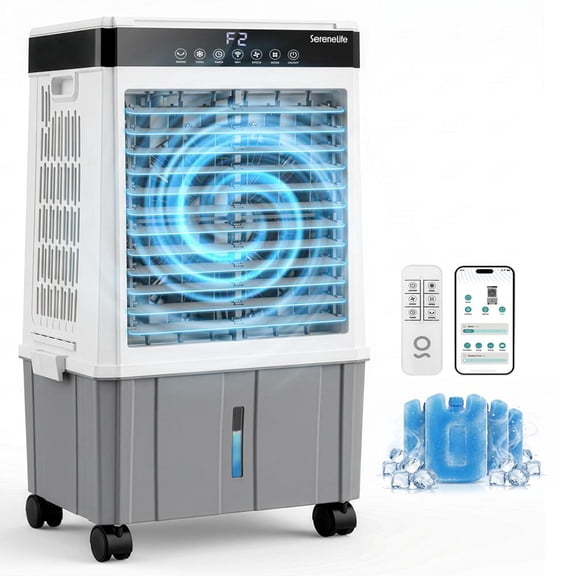 SereneLife 2200 CFM Portable Air Cooler – Evaporative Cooling System with 21L Water Tank, Oscillation, 24-Hour Timer & Remote Control for Indoor/Outdoor Use