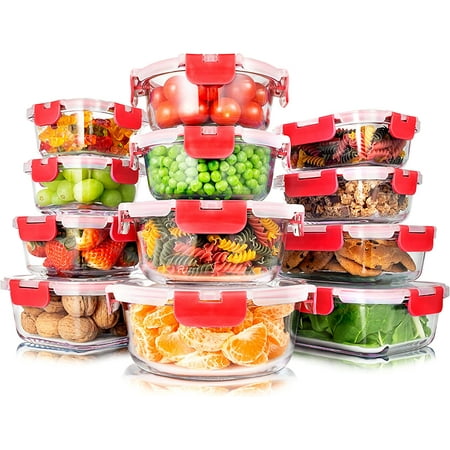 SereneLife 24-Piece Food Glass Storage Containers Superior Glass Food Storage Set, Stackable Design