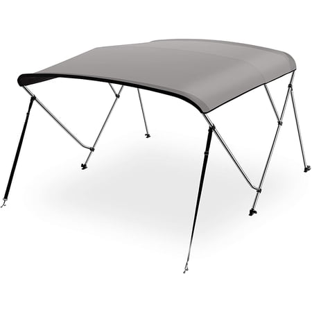SereneLife 3 Bow Bimini Top - 2 Straps and 2 Rear Support Poles with Marine-Grade 600D Polyester Canvas (Gray)
