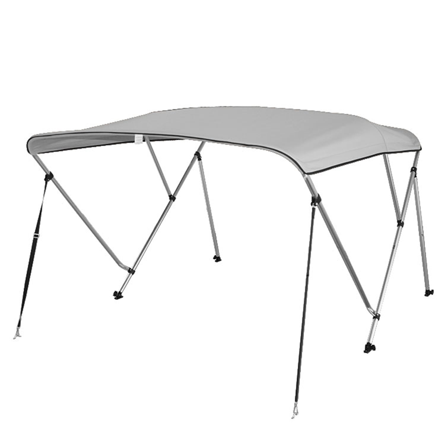SereneLife 3 Bow Bimini Top - 2 Straps and 2 Rear Support Poles with Marine-Grade 600D Polyester Canvas (Gray)