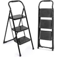 thumbnail image 1 of SereneLife 3-Step Folding Ladder – Heavy-Duty Step Stool with Handrail, Wide Anti-Slip Pedals, Sturdy Steel Frame, 570 lbs Capacity, Portable Ladder for Home & Office (Black), 1 of 5