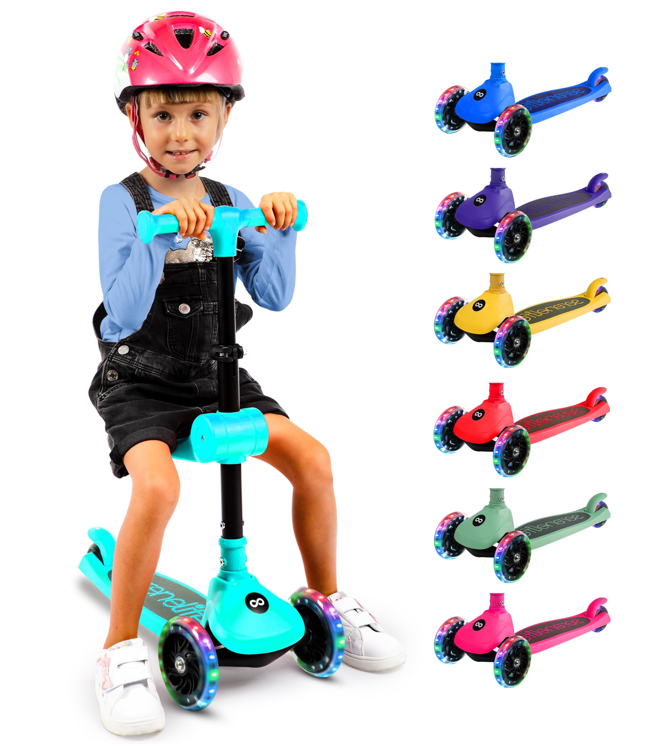 SereneLife 3-Wheel Foldable Kids Scooter – LED Wheel Lights, Adjustable Handlebar, Rear Foot Brake, Lean-to-Steer, Anti-Slip Deck – Ideal for Toddlers & Kids 2+, up to 110 lbs