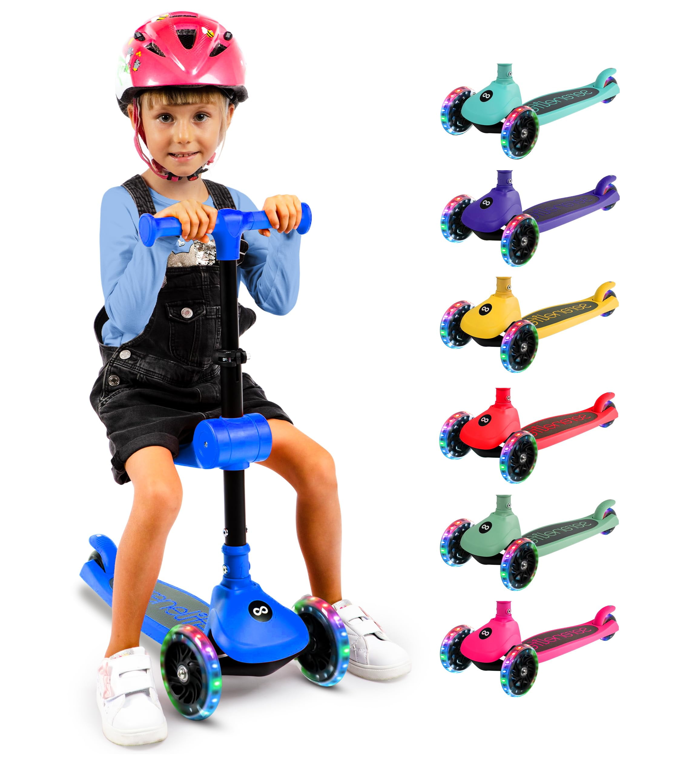 SereneLife 3-Wheel Foldable Kids Scooter – LED Wheel Lights, Adjustable Handlebar, Rear Foot Brake, Lean-to-Steer, Anti-Slip Deck – Ideal for Toddlers & Kids 2+, up to 110 lbs