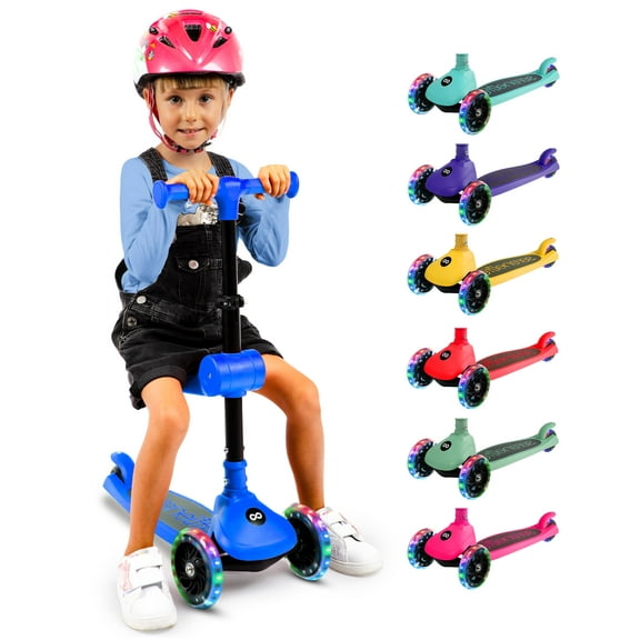 SereneLife 3-Wheel Foldable Kids Scooter LED Wheel Lights, Adjustable Handlebar, Rear Foot Brake, Lean-to-Steer, Anti-Slip Deck Ideal for Toddlers & Kids 2+, up to 110 lbs