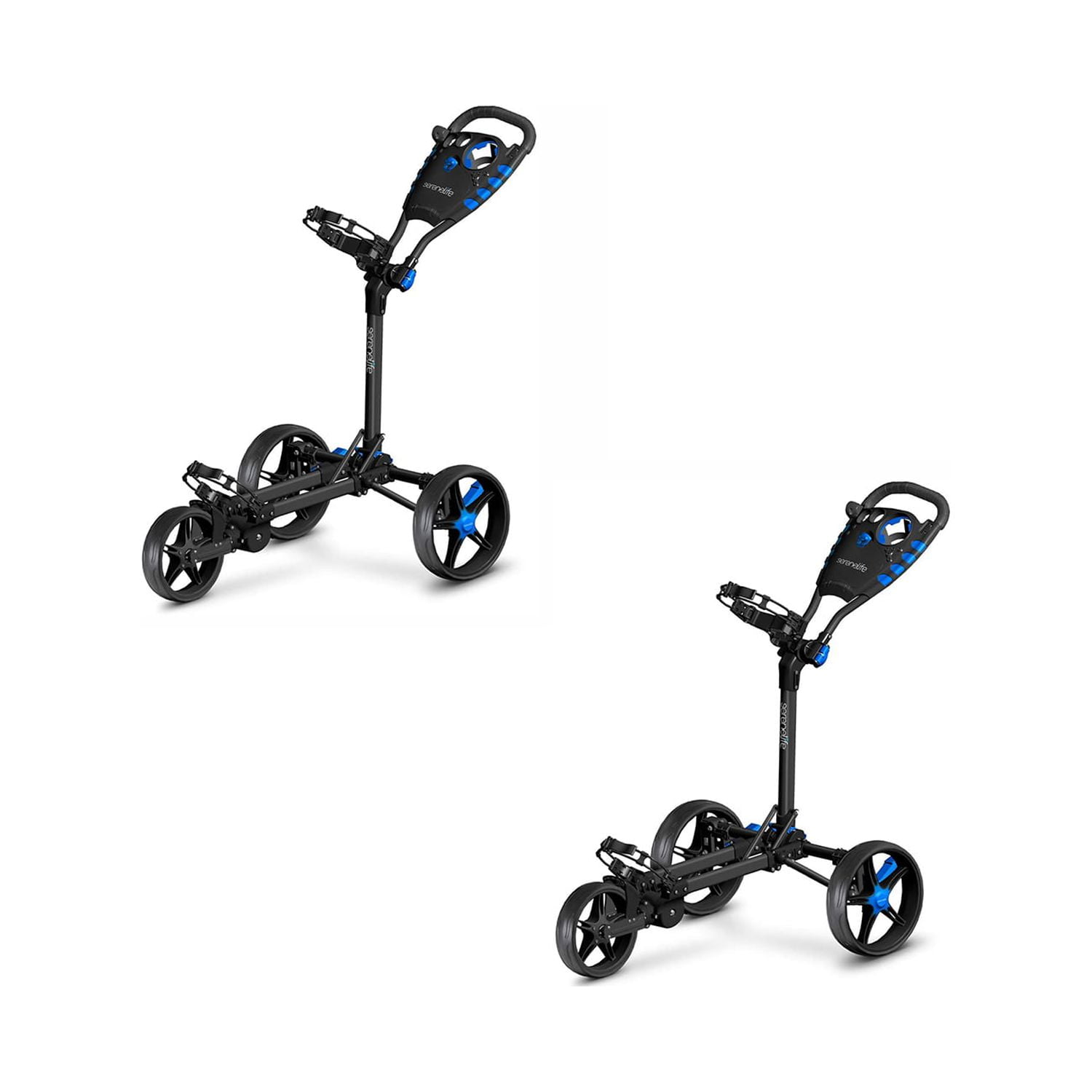 SereneLife 3 Wheel Folding Golf Bag Push Cart Holder with Elastic Strap