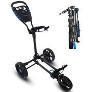 SereneLife Golf Flat Fold 3 Wheel Golf Cart - New Deluxe Scorecard Holder, Upper & Lower Brackets with Elastic Strap, Includes Umbrella Holder, Without Carrying Bag