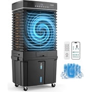 SereneLife 3200 CFM Portable Air Cooler   Evaporative Swamp Cooler with 50L Tank, Wi-Fi, Remote Control, 60  Oscillation & 12-Hour Timer for Indoor/Outdoor Use Black